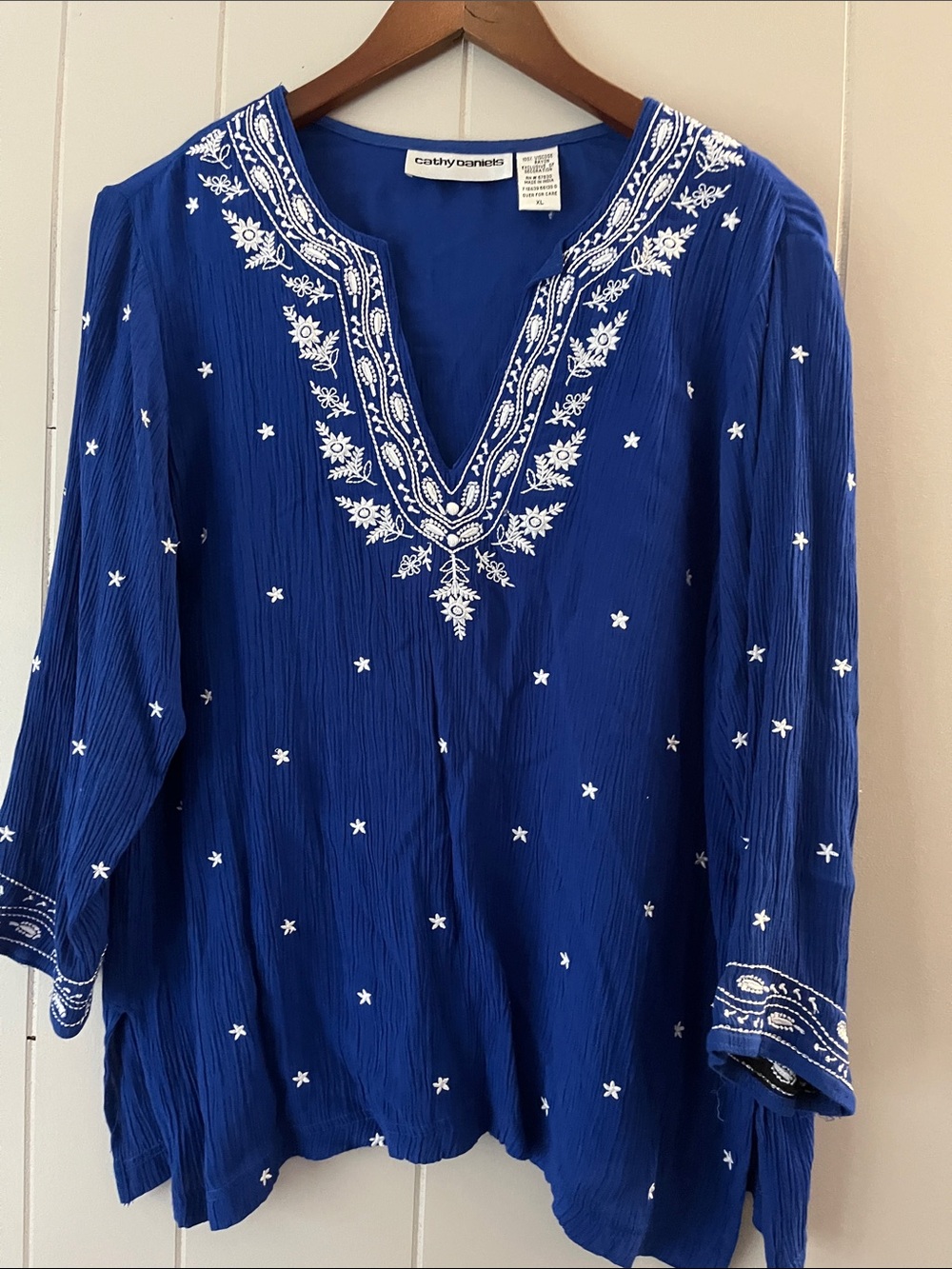 Cathy Daniels Blue Embroidered V-Neck Tunic
